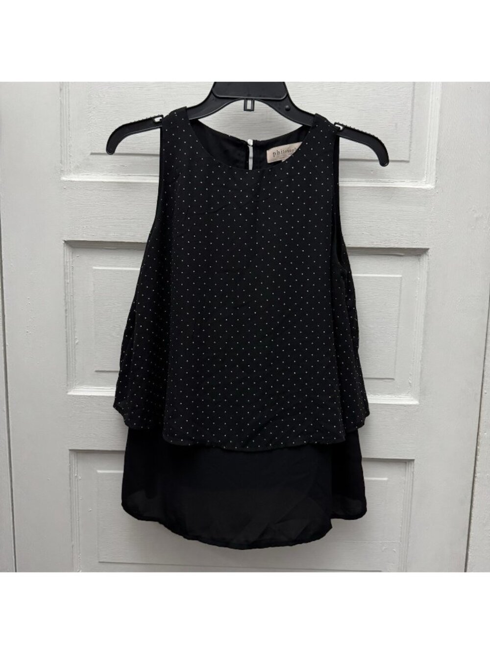 Philosophy Republic Clothing XS Black Swiss Dot Layered Sleeveless Blouse Top